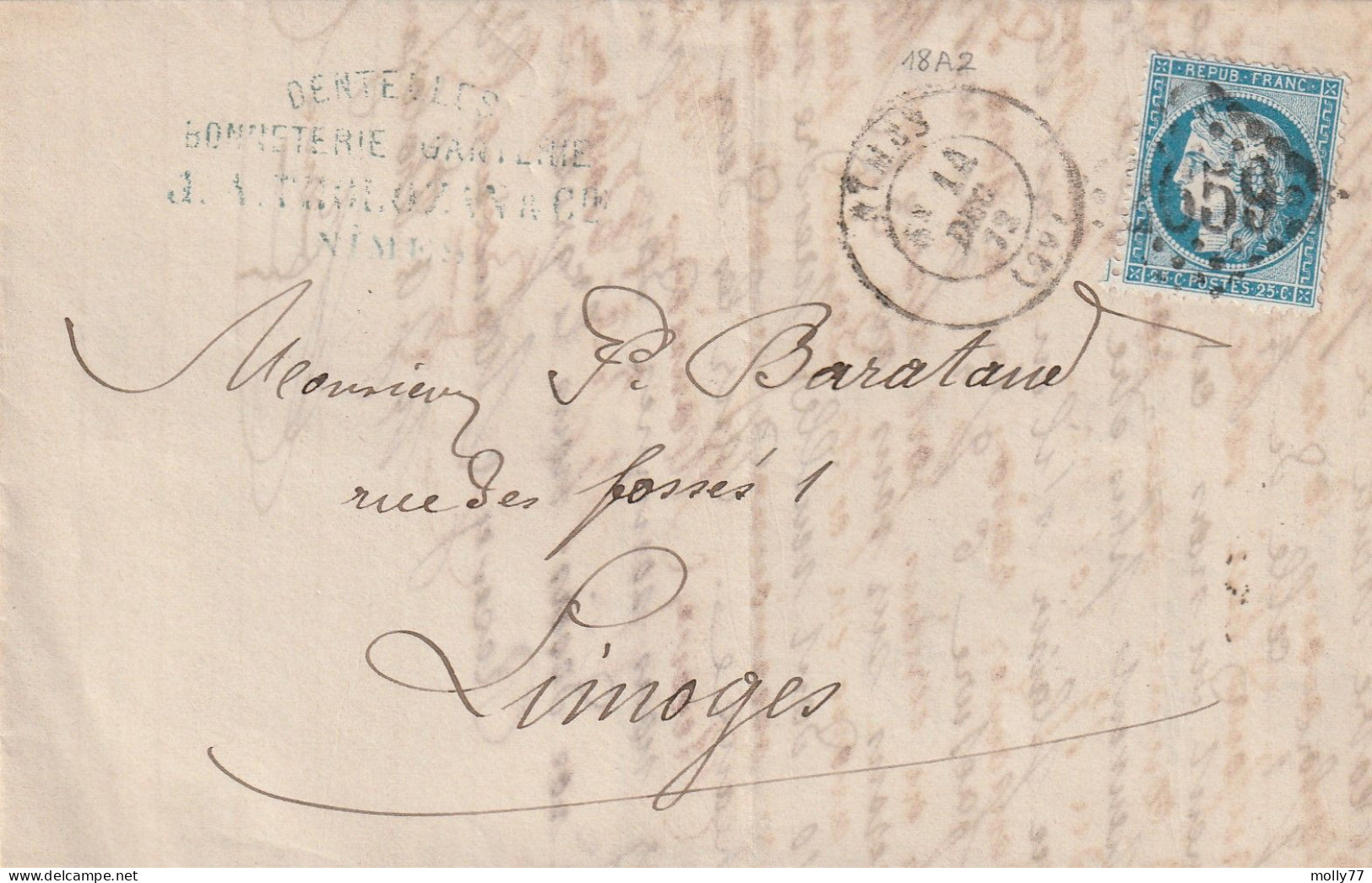 Lettre De Nîmes à Limoges LAC - 1849-1876: Période Classique