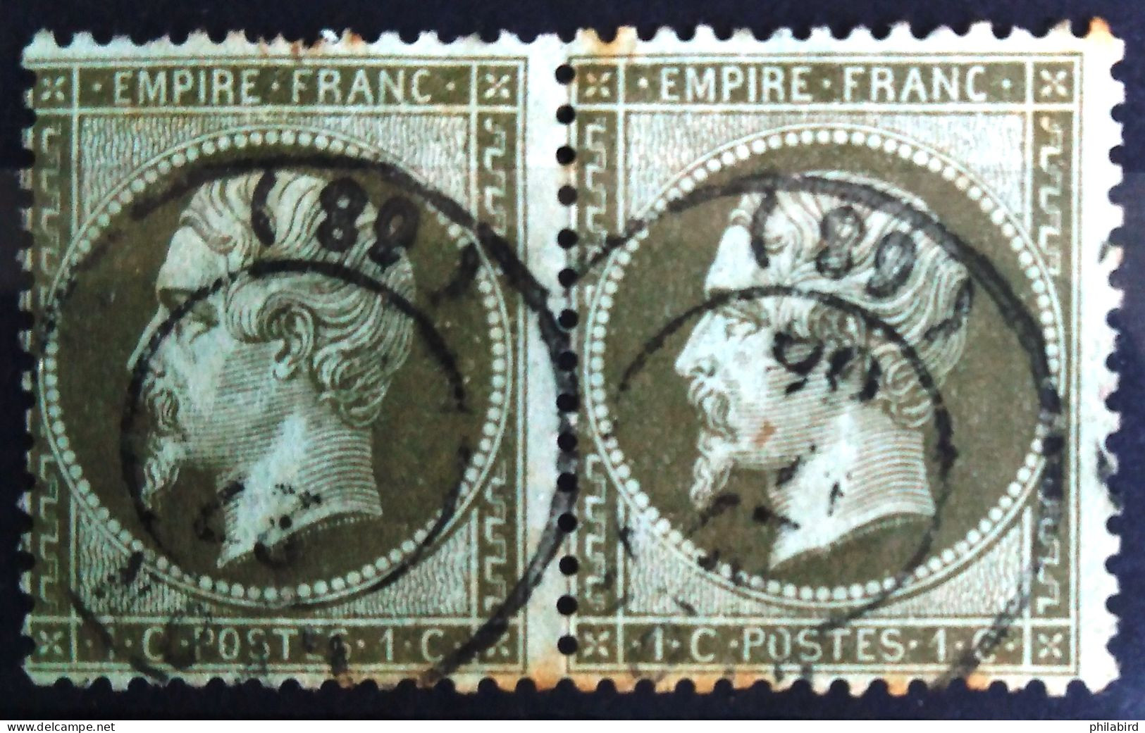 FRANCE                           N° 19 X 2                  OBLITERE                Cote : 110 € - 1862 Napoléon III