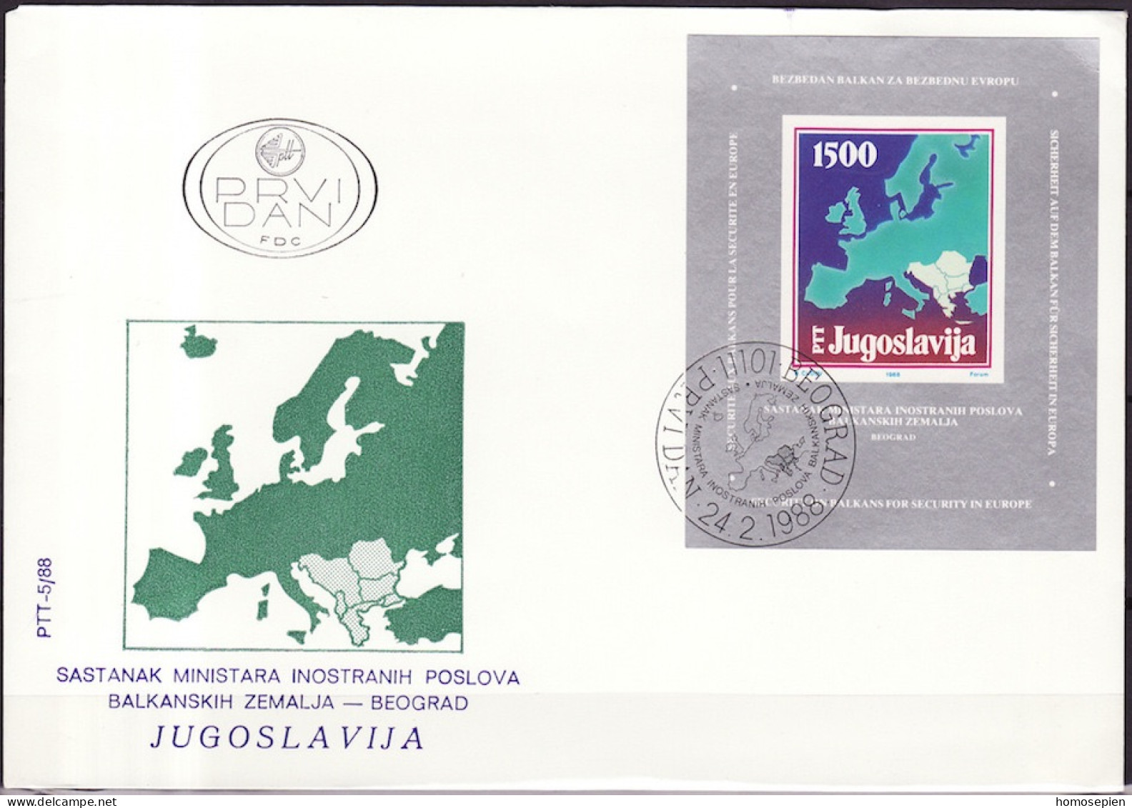 Europa KSZE 1988 Yougoslavie - Jugoslawien - Yugoslavia FDC Y&T N°BF30 - Michel N°B31 *** - 1500d EUROPA - Europäischer Gedanke