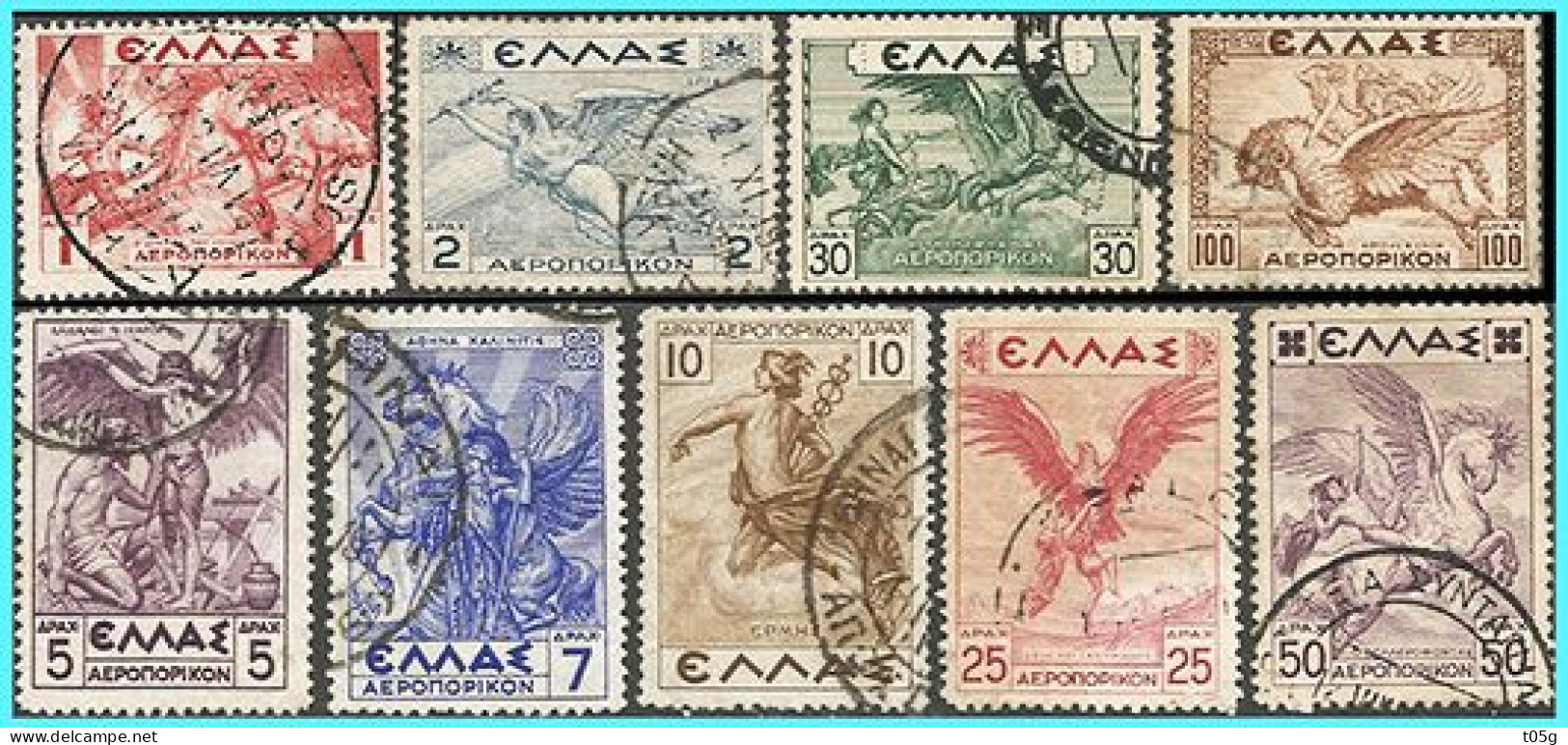 GREECE- GRECE - HELLAS 1935: "Mythological"  Airpost Stamps Compl. Set used - Neufs