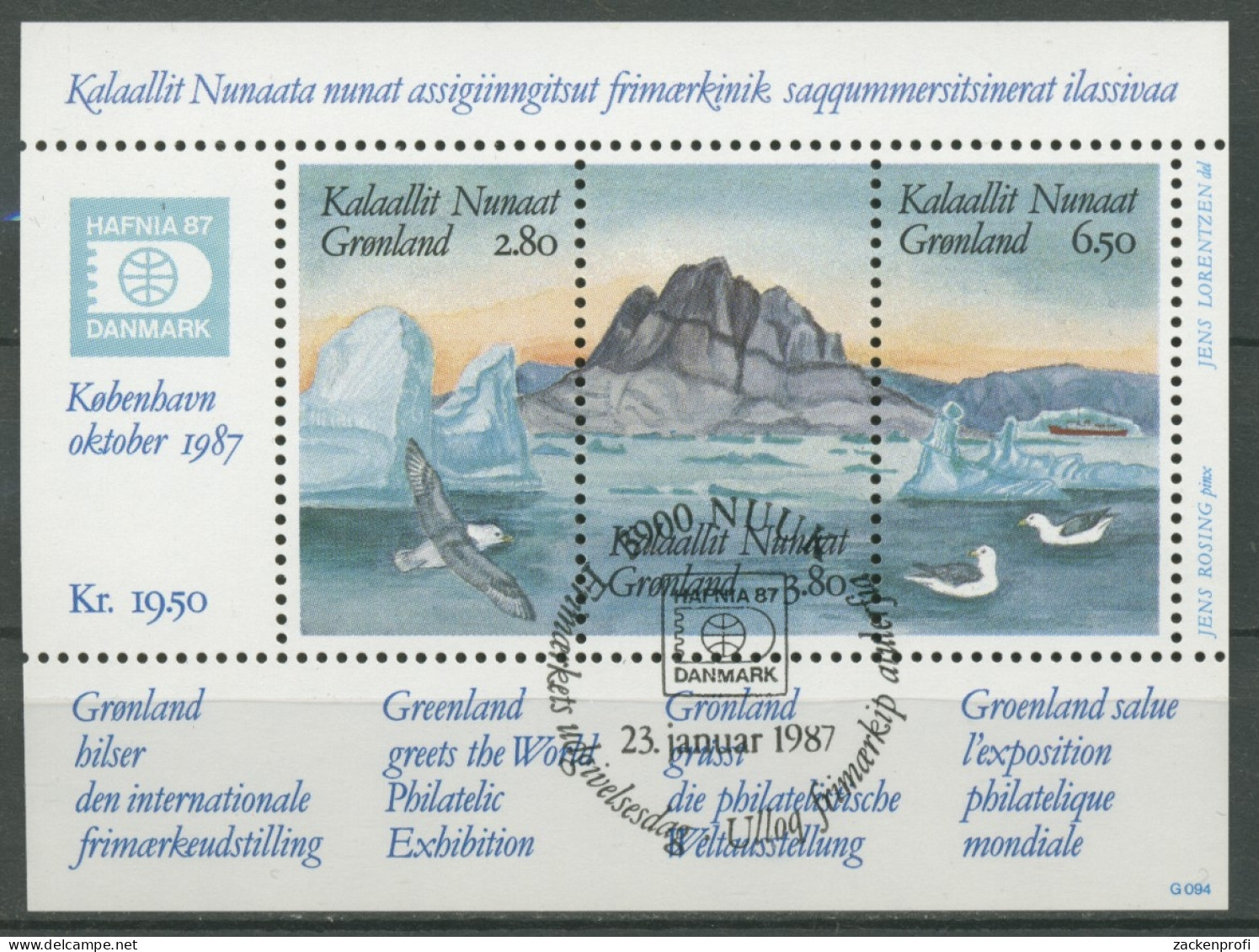 Grönland 1987 Briefmarkenausstellung HAFNIA'87 Block 1 Gestempelt (C13822) - Blocks & Sheetlets