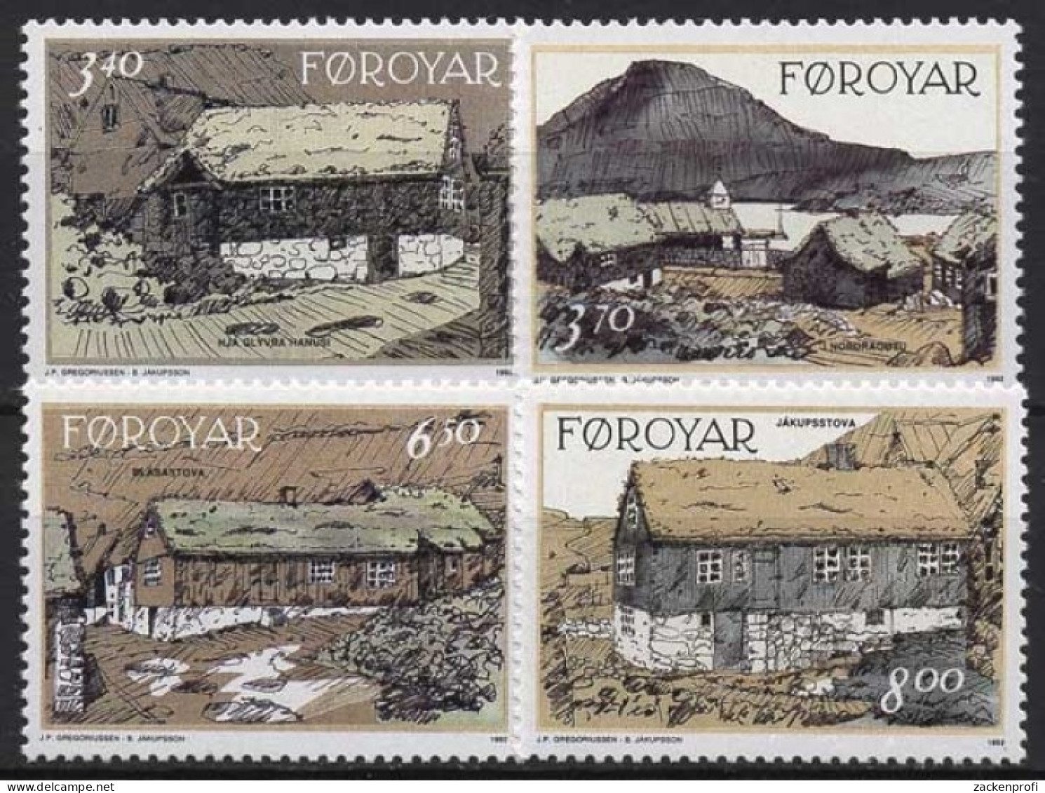 Färöer 1992 Landestypische Gebäude In Nordragota 239/42 Postfrisch - Faroe Islands