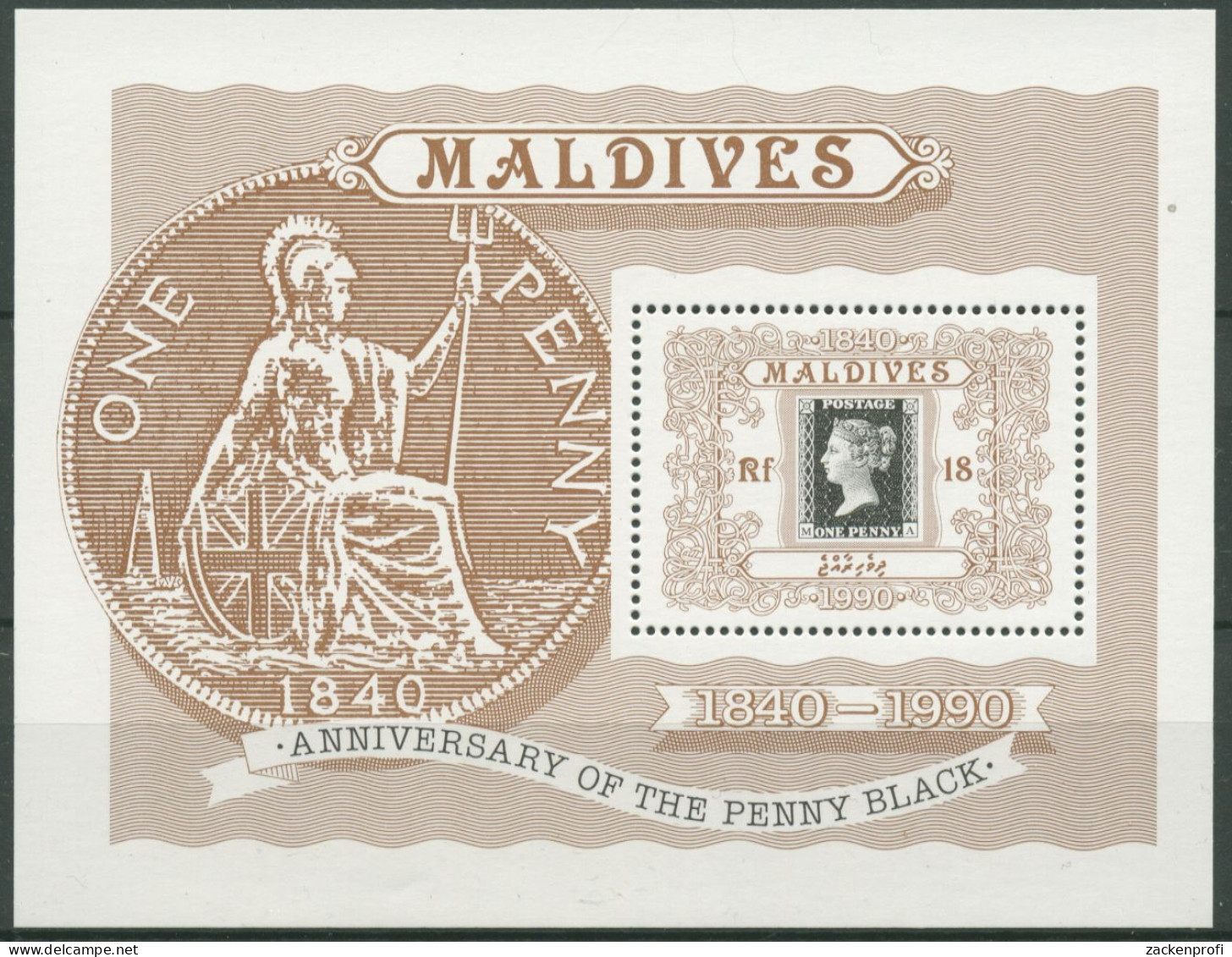 Malediven 1990 150 Jahre Briefmarken Block 168 Postfrisch (C6985) - Maldives (1965-...)
