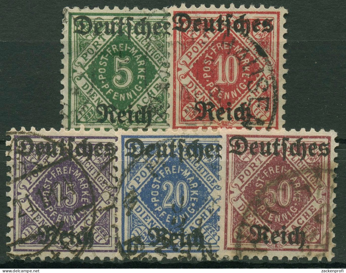 Deutsches Reich Dienstmarken Württemberg Mit Aufdruck 1920 D 52/56 Gestempelt - Officials
