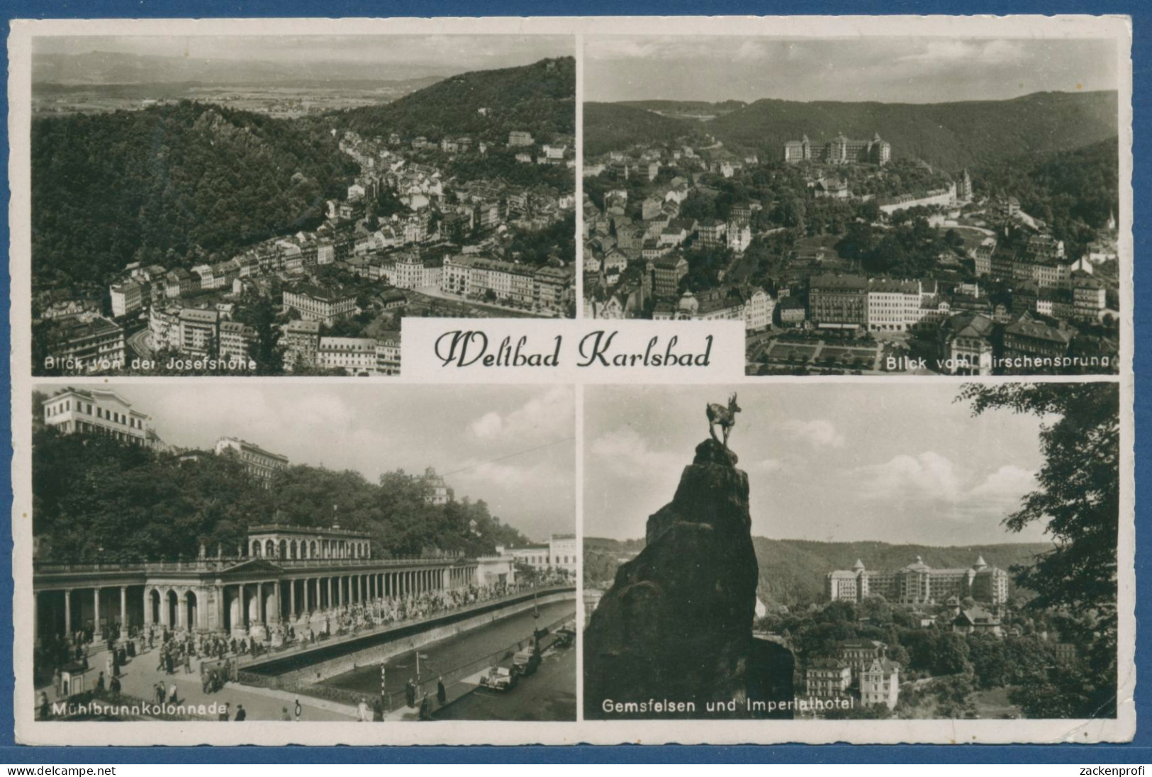 Weltbad Karlsbad Blick Vom Hirschensprung, Gelaufen 194? (AK2650) - Sudeten