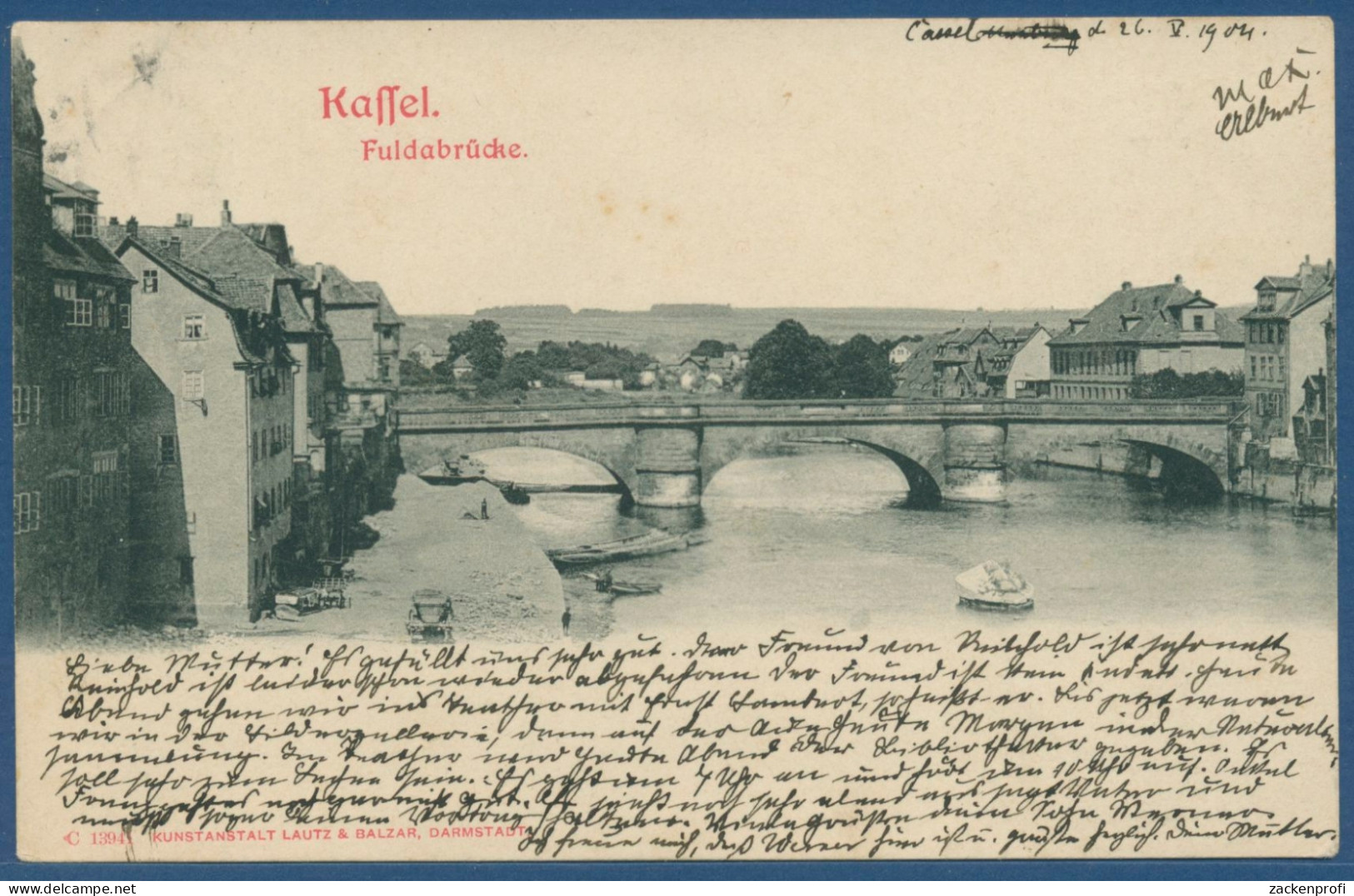 Kassel Fuldabrücke Blick Nach Norden, Gelaufen 1904 (AK2692) - Kassel