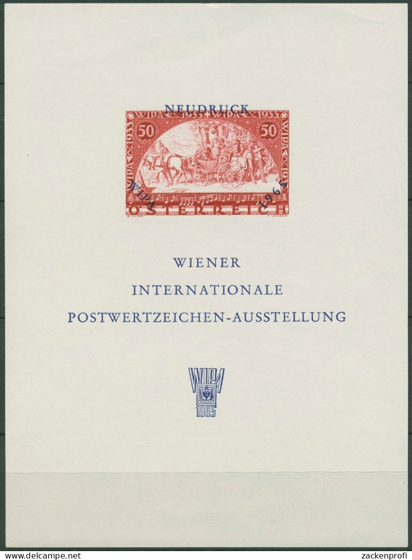 Österreich 1965 WIPA Marke V.1933 Postkutsche Neudruck Gedenkblatt 4 (C96181) - Blocchi & Fogli