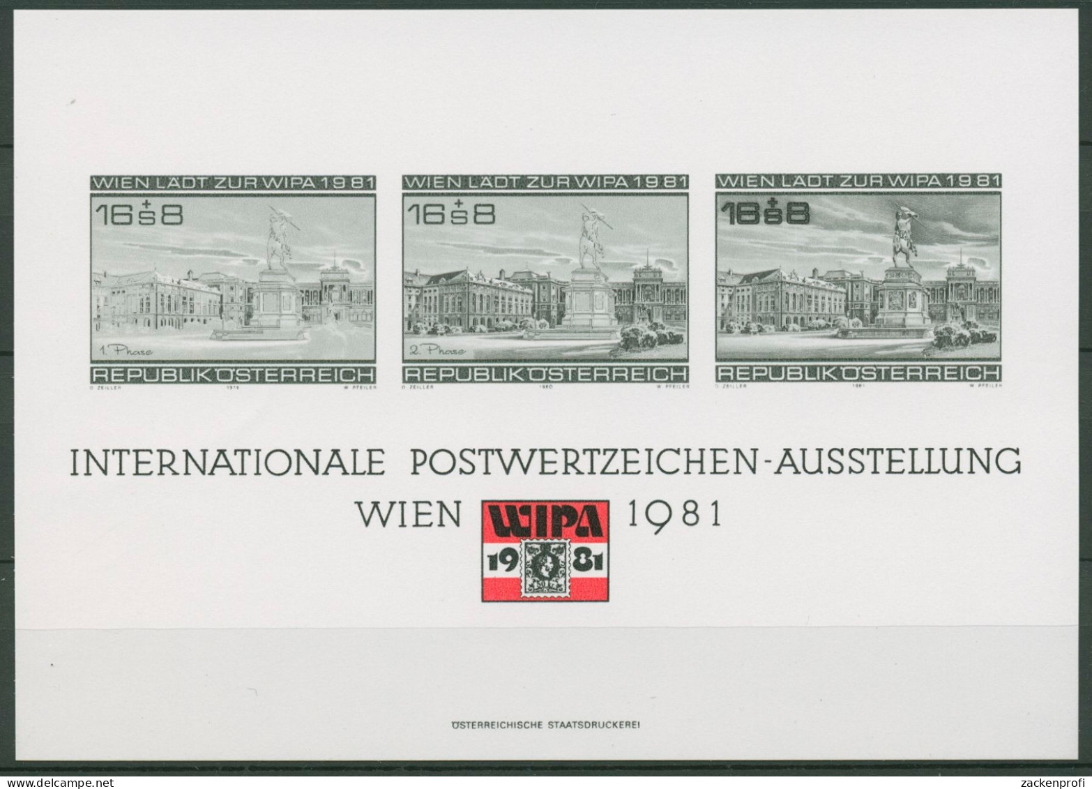 Österreich 1980 WIPA Heldenplatz Denkmal Schwarzdruck Gedenkblatt 7 (C96184) - Blocks & Sheetlets & Panes