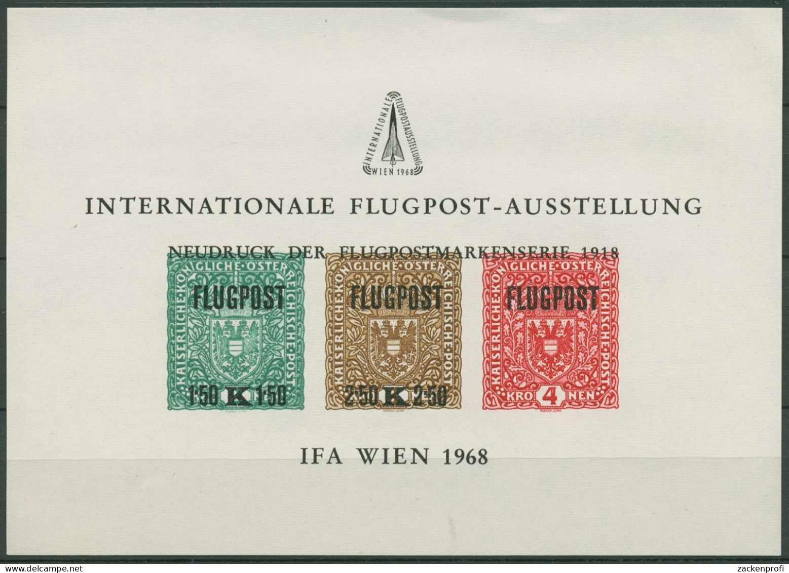 Österreich 1968 Flugpostausstellung IFA Wappen Neudruck Gedenkblatt 5 (C96182) - Blocks & Sheetlets & Panes