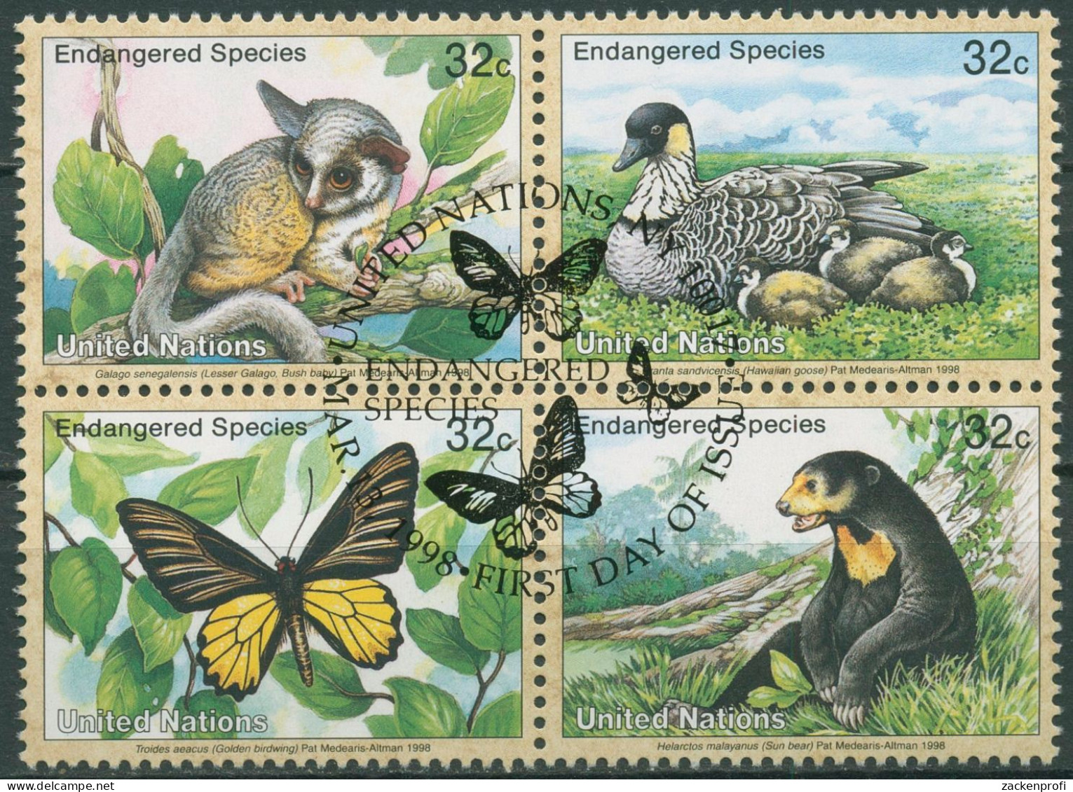 UNO New York 1998 Gefährdete Tiere Gans Schmetterling Bär 767/70 ZD Gestempelt - Used Stamps