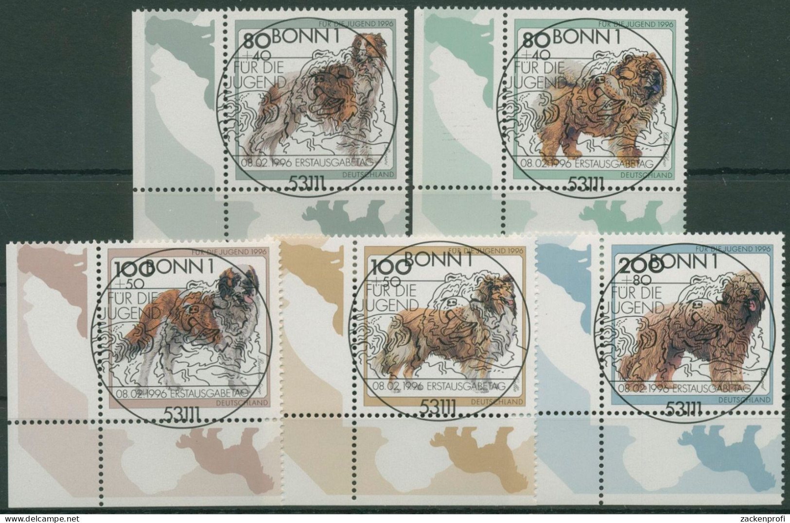 Bund 1996 Jugend: Tiere Hunde Hunderassen 1836/40 Ecke 3 TOP-ESST Bonn (E2530) - Used Stamps