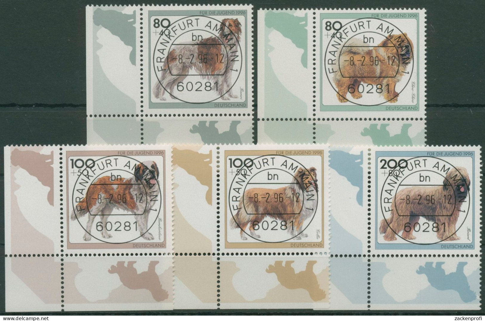 Bund 1996 Jugend: Tiere Hunde Hunderassen 1836/40 Ecke 3 Mit TOP-Stempel (E2529) - Gebraucht