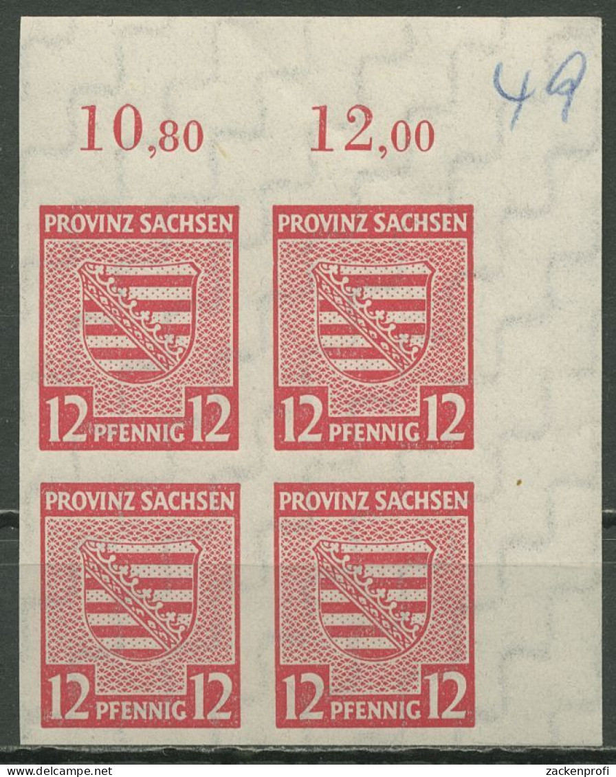 SBZ Provinz Sachsen 1945 Wappen Mit WZ Fallend 71 X 4er-Block Ecke 2 Postfrisch - Autres & Non Classés