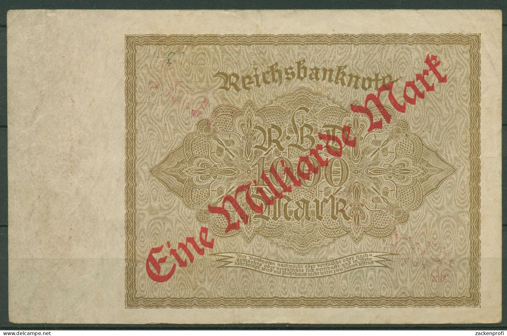 Dt. Reich 1 Milliarde Mark 1923, DEU-126b FZ B, Leicht Gebraucht (K1151) - 1 Mrd. Mark
