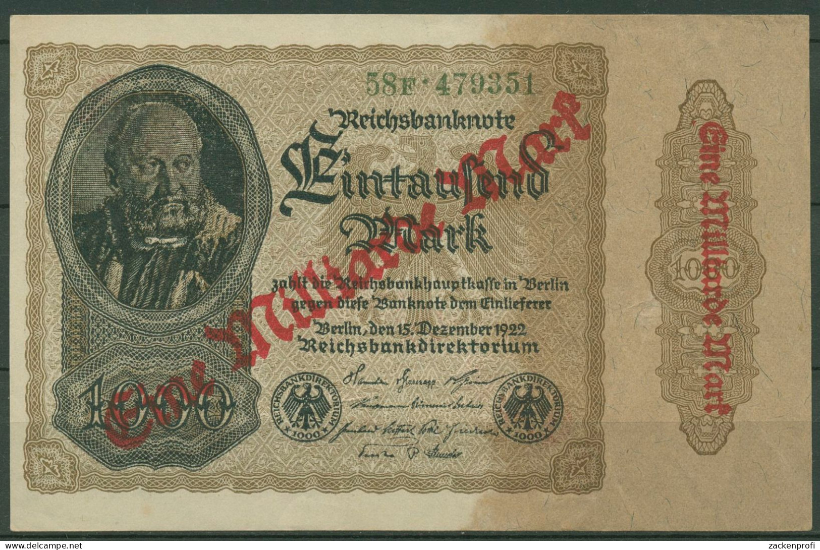 Dt. Reich 1 Milliarde Mark 1923, DEU-126b FZ F, Leicht Gebraucht (K1155) - 1 Miljard Mark