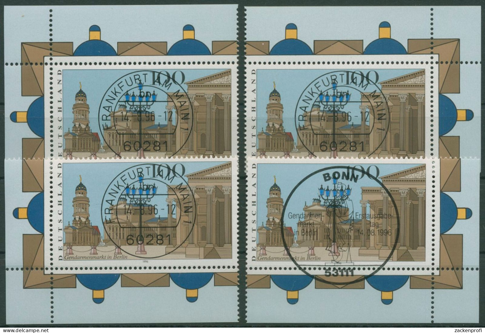 Bund 1996 Gendarmenmarkt Berlin 1877 Alle 4 Ecken Mit TOP-Stempel (E2630) - Used Stamps