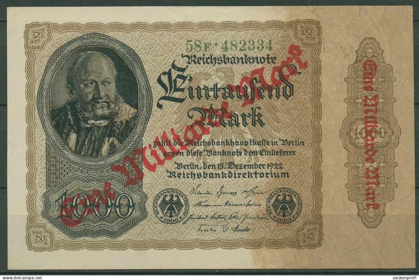 Dt. Reich 1 Milliarde Mark 1923, DEU-126b FZ F, Fast Kassenfrisch (K1156) - 1 Miljard Mark