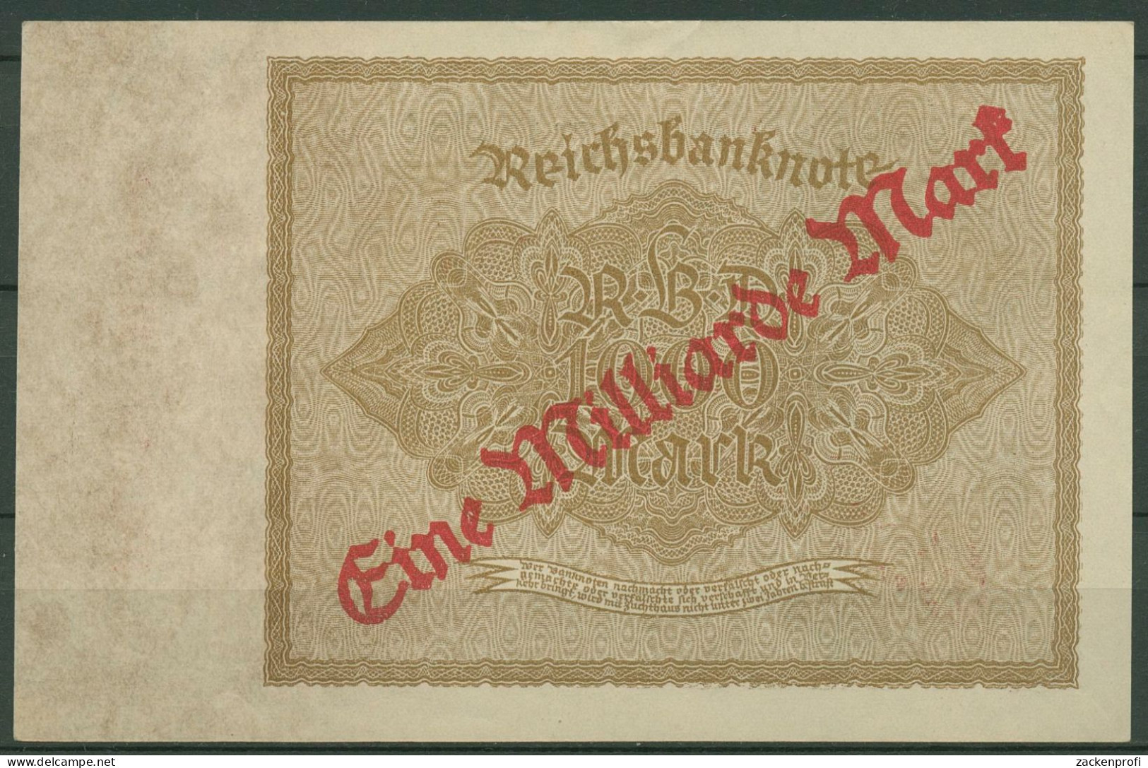Dt. Reich 1 Milliarde Mark 1923, DEU-126b FZ F, Fast Kassenfrisch (K1156) - 1 Milliarde Mark