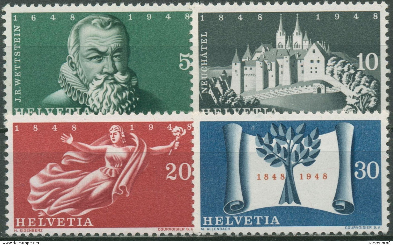 Schweiz 1948 Unabhängigkeit Schloss Neuenburg Helvetia 496/99 Postfrisch - Unused Stamps