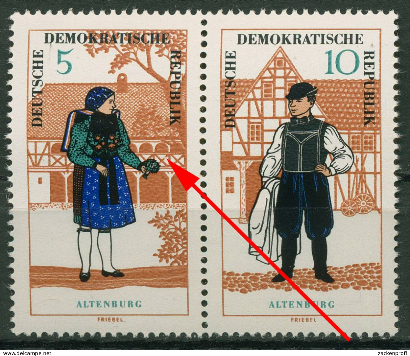 DDR 1966 Volkstrachten Mit Plattenfehler 1214 F 31 Postfrisch - Variétés Et Curiosités