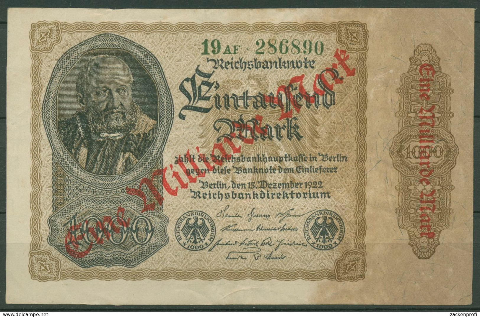 Dt. Reich 1 Milliarde Mark 1923, DEU-126b FZ AF, Leicht Gebraucht (K1152) - 1 Miljard Mark