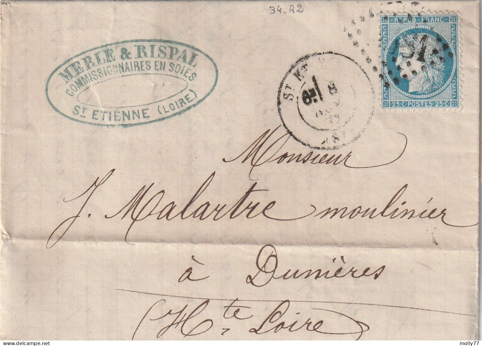 Lettre De Saint Etienne à Dunières LAC - 1849-1876: Période Classique