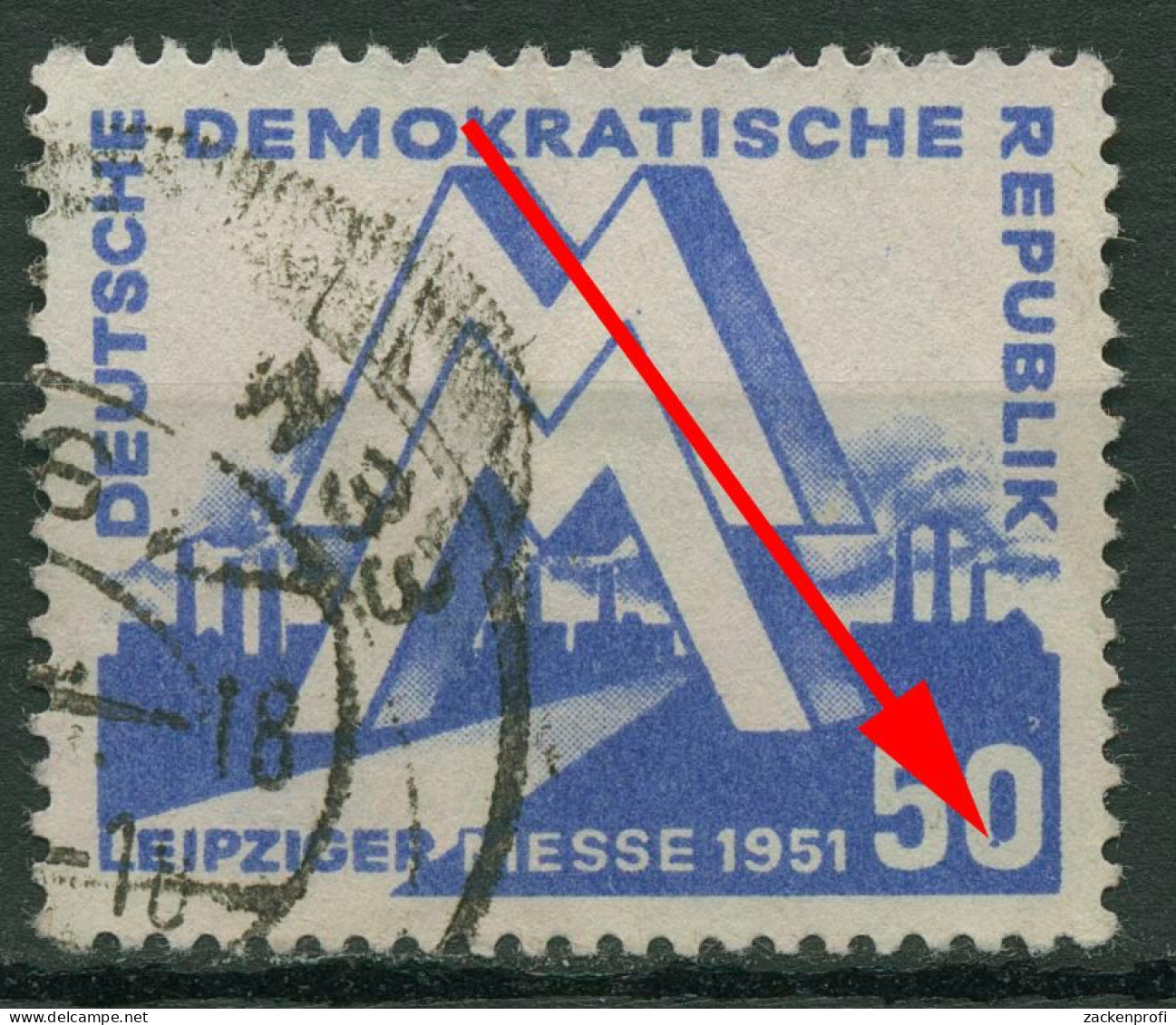DDR 1951 Leipziger Frühjahrsmesse Mit Plattenfehler 283 F 50 Gestempelt - Variétés Et Curiosités