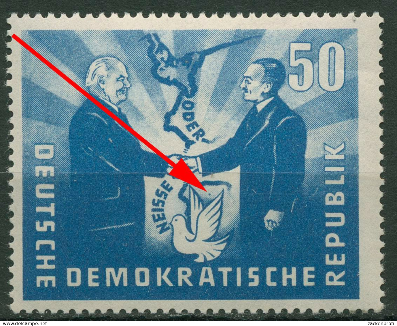 DDR 1951 Deutsch-Polnische Freundschaft Mit Plattenfehler 285 F 1 Postfrisch - Varietà E Curiosità