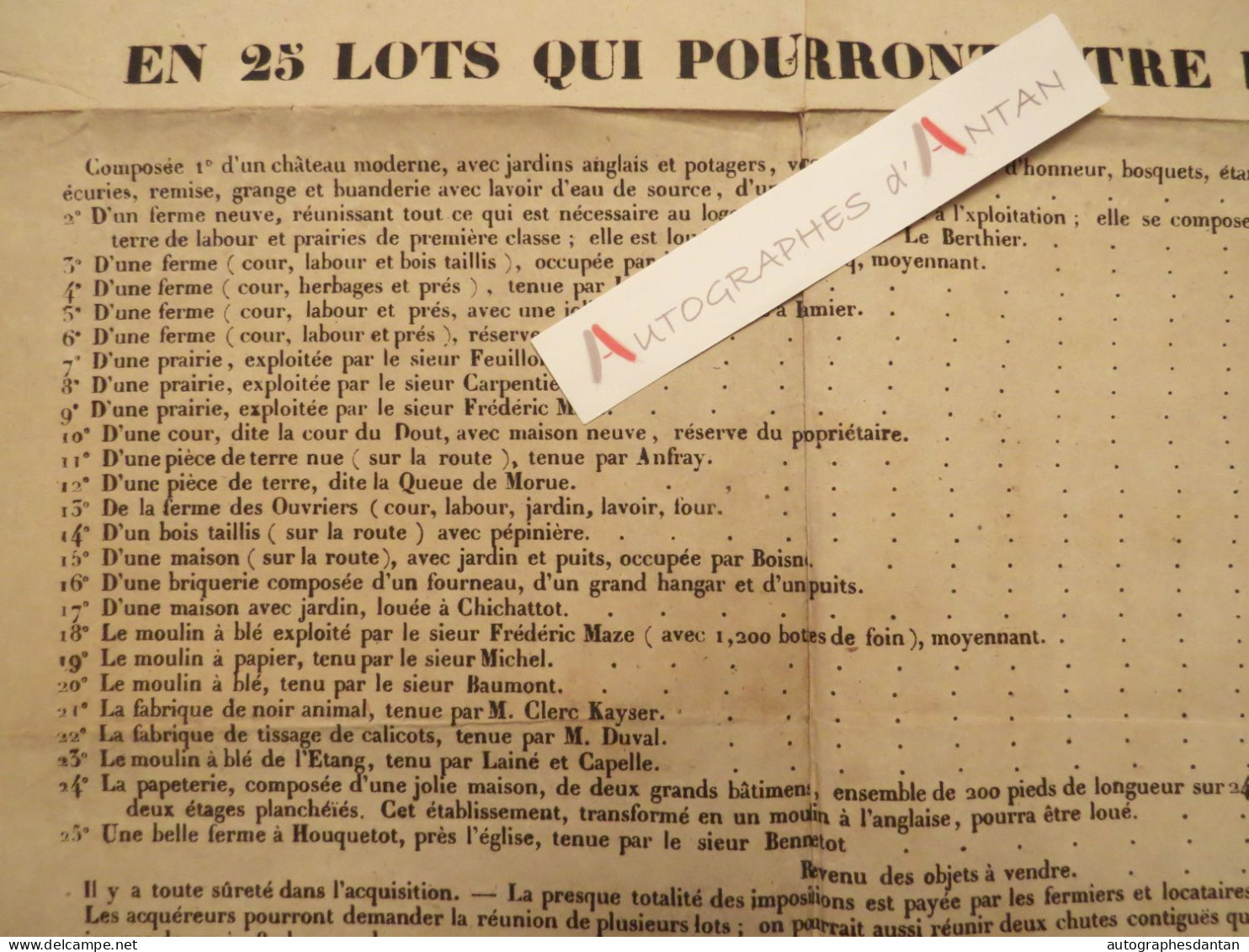 ● Affiche XIXè Terre De La PAYENNIERE à Montivilliers / Epouville Vente 25 Lots / Noms Propriétaires - Seine Inférieure - Affiches