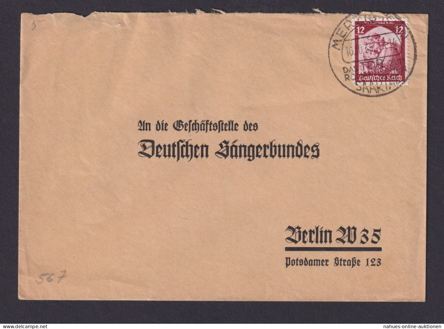 Merzig Brief Deutsches Reich SST Das Tor Zum Romantischen Saarland Sängerbund - Covers & Documents