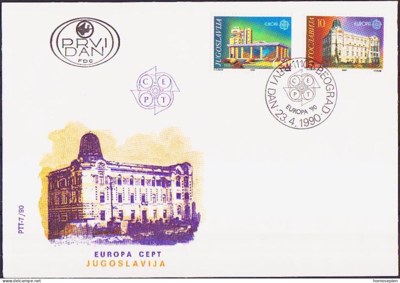 Europa CEPT 1990 Yougoslavie - Jugoslawien - Yugoslavia FDC Y&T N°2283 à 2284 - Michel N°2414 à 2415 - 1990