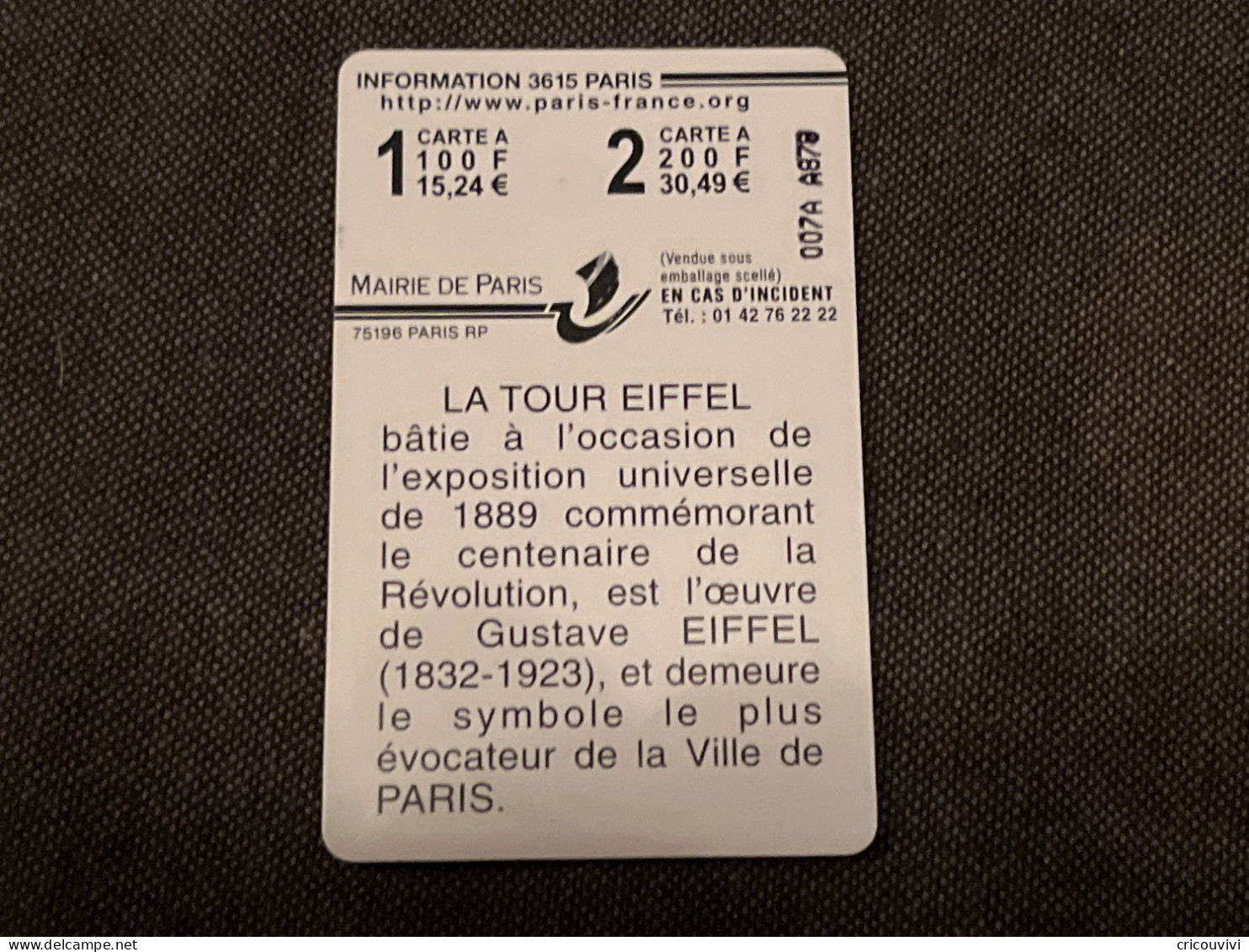 Paris Carte 14 - Cartes De Stationnement, PIAF