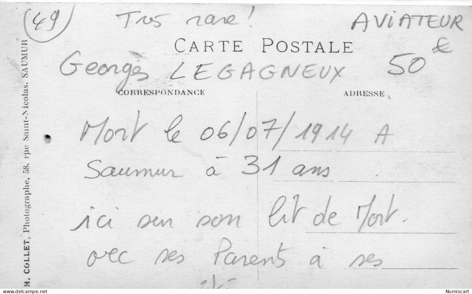 Saumur Carte Photo Georges Legagneux Aviateur Mort En 1914 à 31 Ans Sur Son Lit De Mort Avec Ses Parents Carte TRES RARE - Saumur
