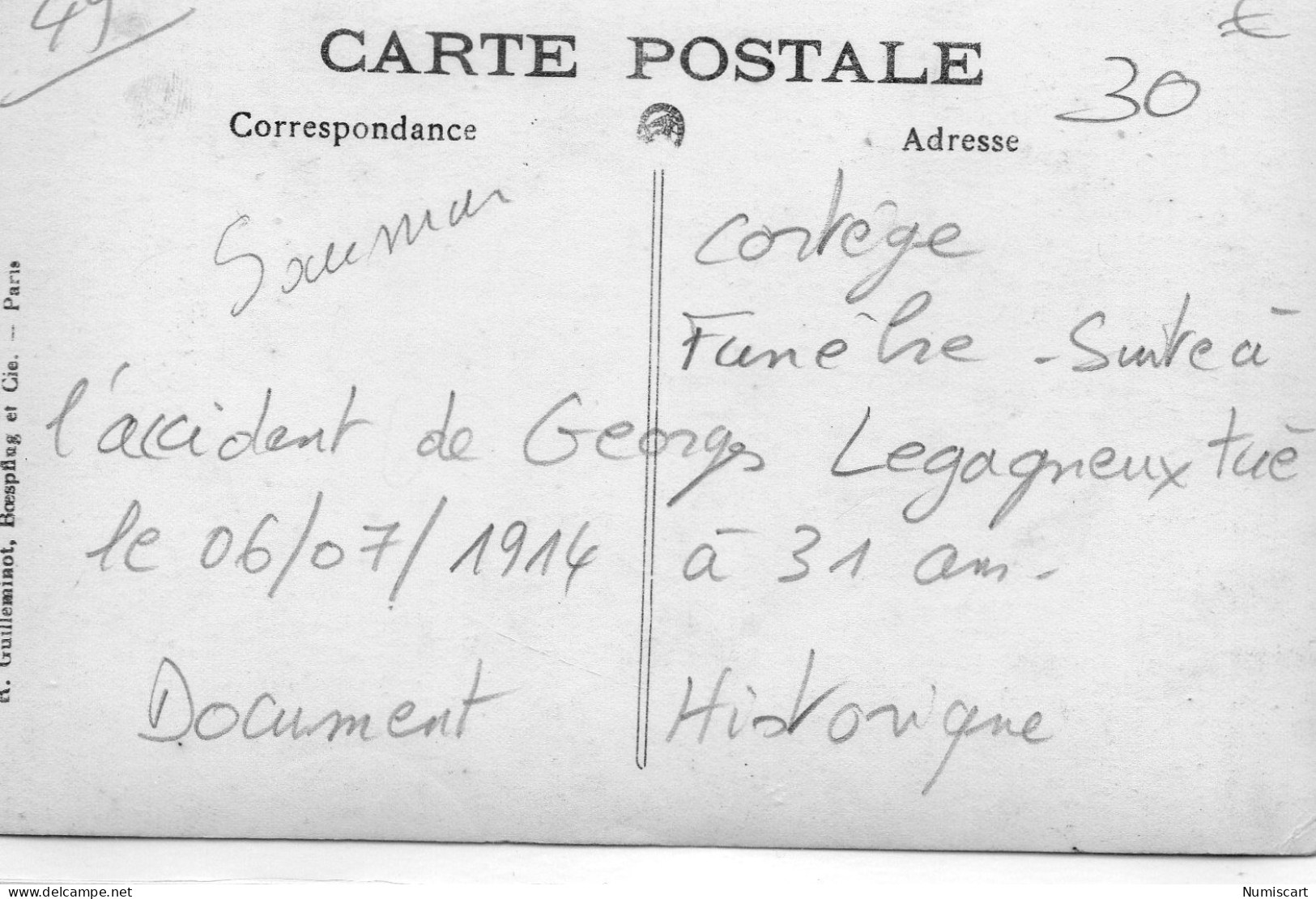 Saumur Carte Photo Cortège Funèbre Accident De Georges Legagneux Aviateur Mort En 1914 à 31 Ans Document Historique - Saumur