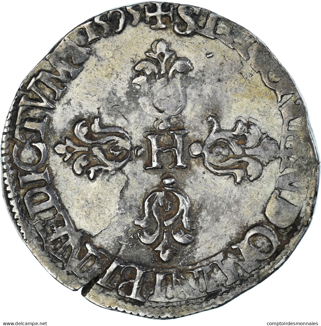 Monnaie, France, Henri IV, 1/2 Franc, 1595, Amiens, Rare, TTB, Argent - 1589-1610 Henry IV The Great