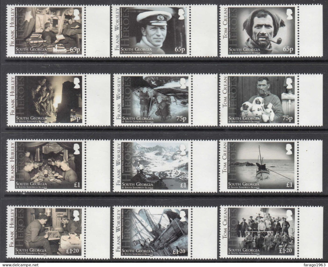 2014 South Georgia Heroes Hurley Crean Worsley Chess Dogs Ships Complete Set Of 12  MNH - Südgeorgien