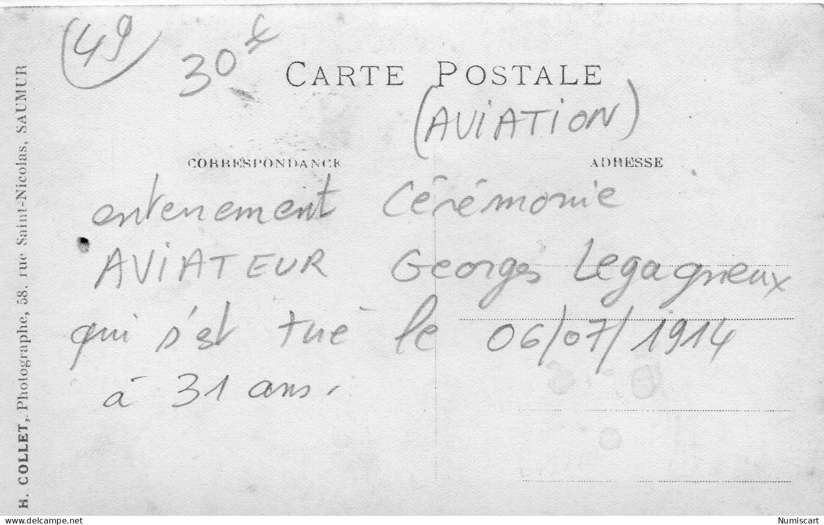 Saumur Carte Photo Très Animée Cérémonie Enterrement De Georges Legagneux Accident Aviateur Mort En 1914 à 31 Ans - Saumur