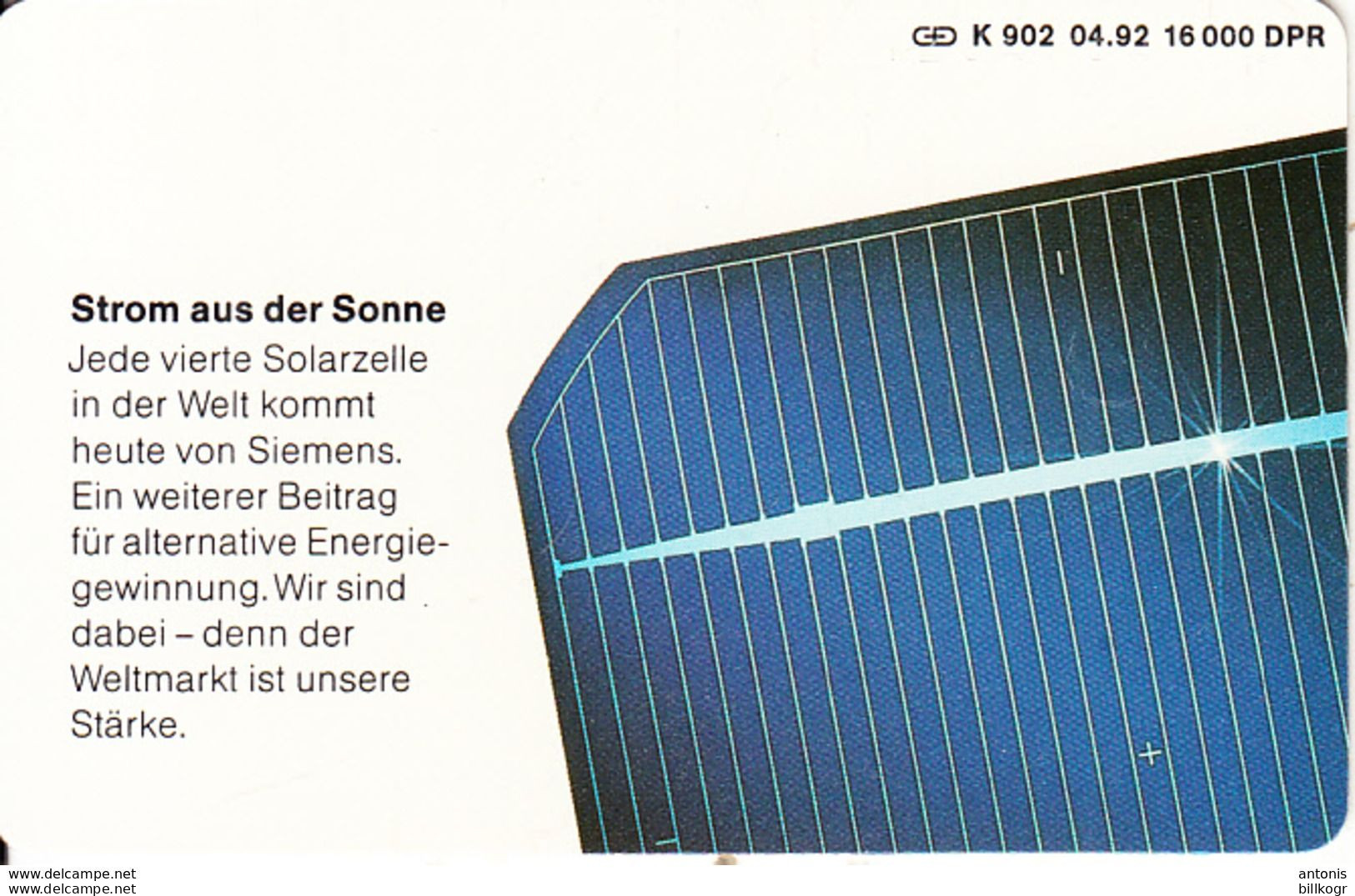 GERMANY - Siemens/Strom Aus Der Sonne(K 902), Tirage 16000, 04/92, Mint - K-Series : Série Clients