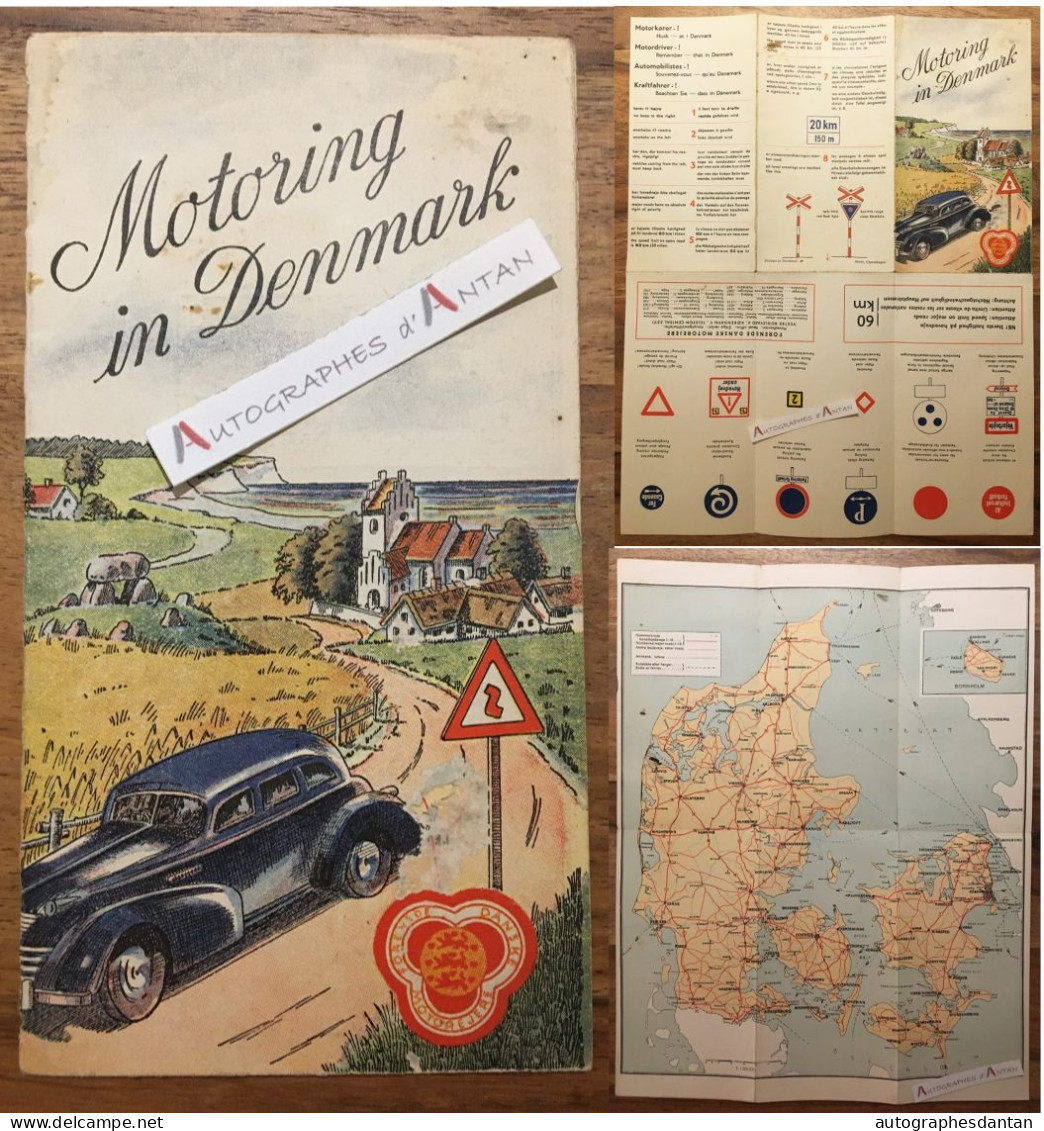 ● Motoring In Denmark - Vieux Dépliant En 4 Langues Avec Code De La Route + Carte - Danemark - Toeristische Brochures