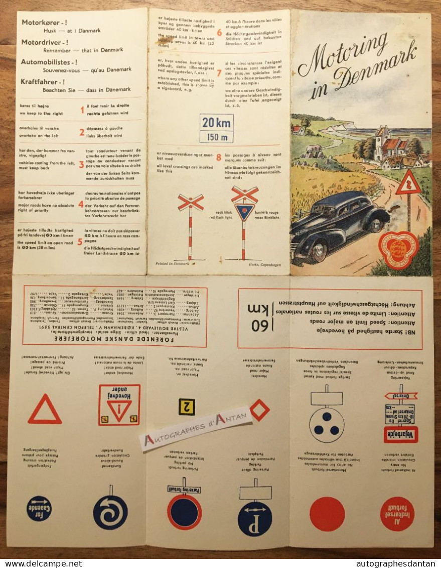 ● Motoring In Denmark - Vieux Dépliant En 4 Langues Avec Code De La Route + Carte - Danemark - Tourism Brochures