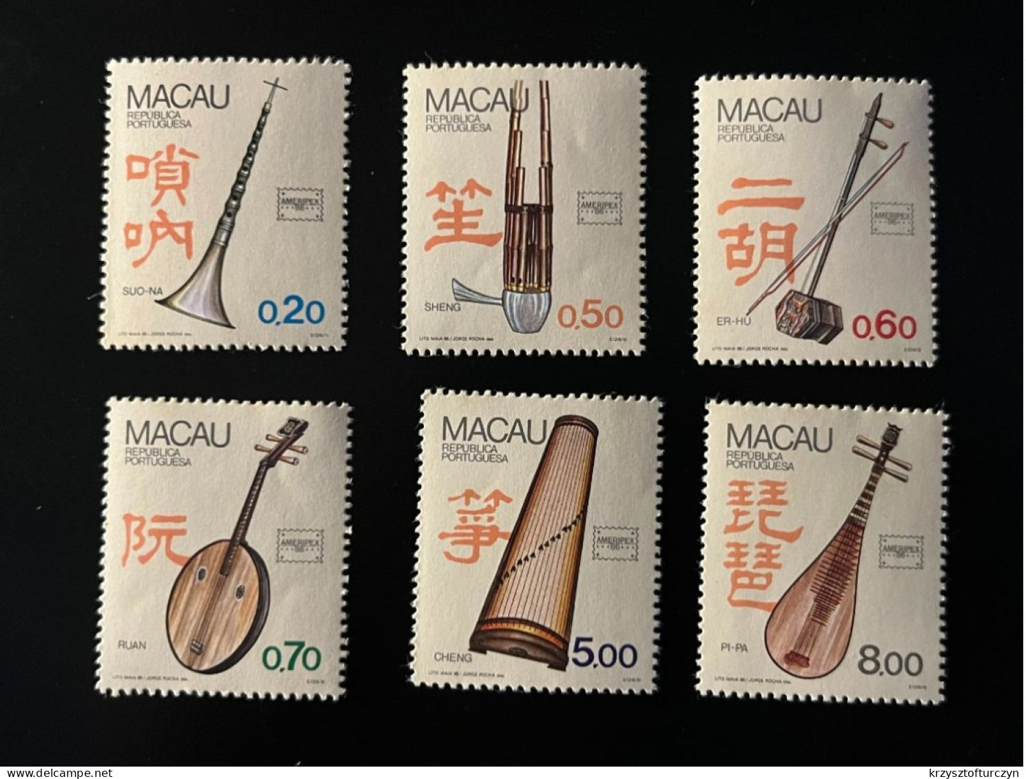 MACAU : 1986 "Ameripex 86"-Musical Instruments Set SG623-8 MNH - Other & Unclassified