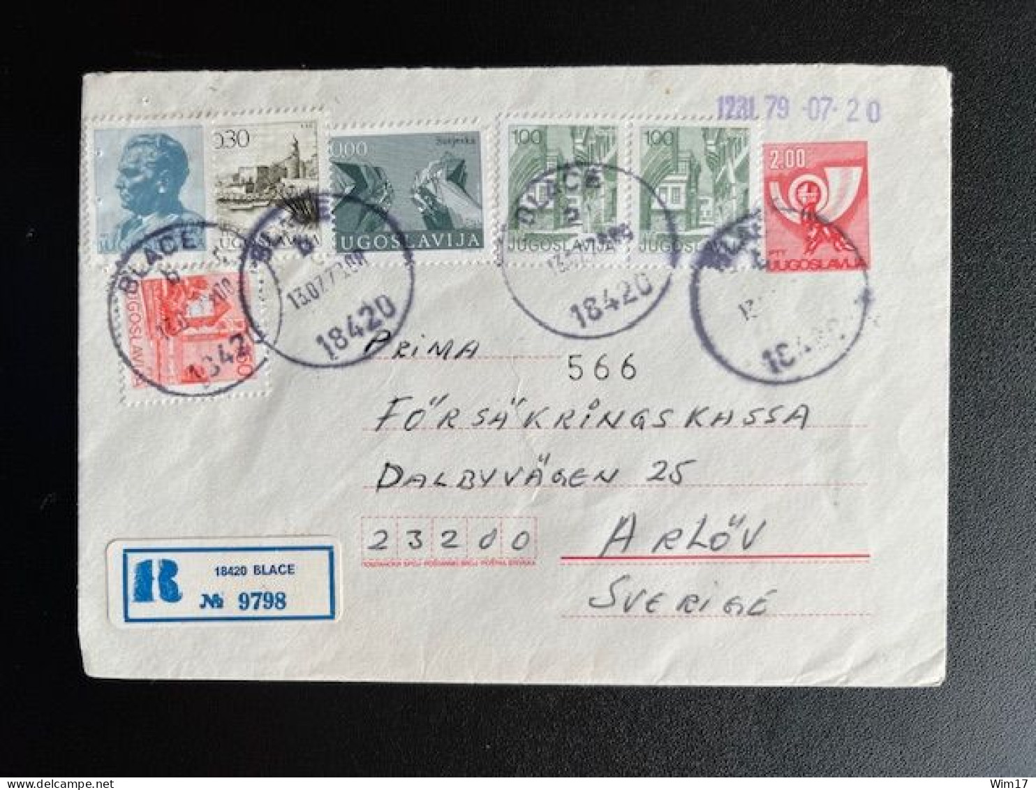 JUGOSLAVIJA YUGOSLAVIA 1979 REGISTERED LETTER BLACE TO ARLOV 13-07-1979 - Lettres & Documents