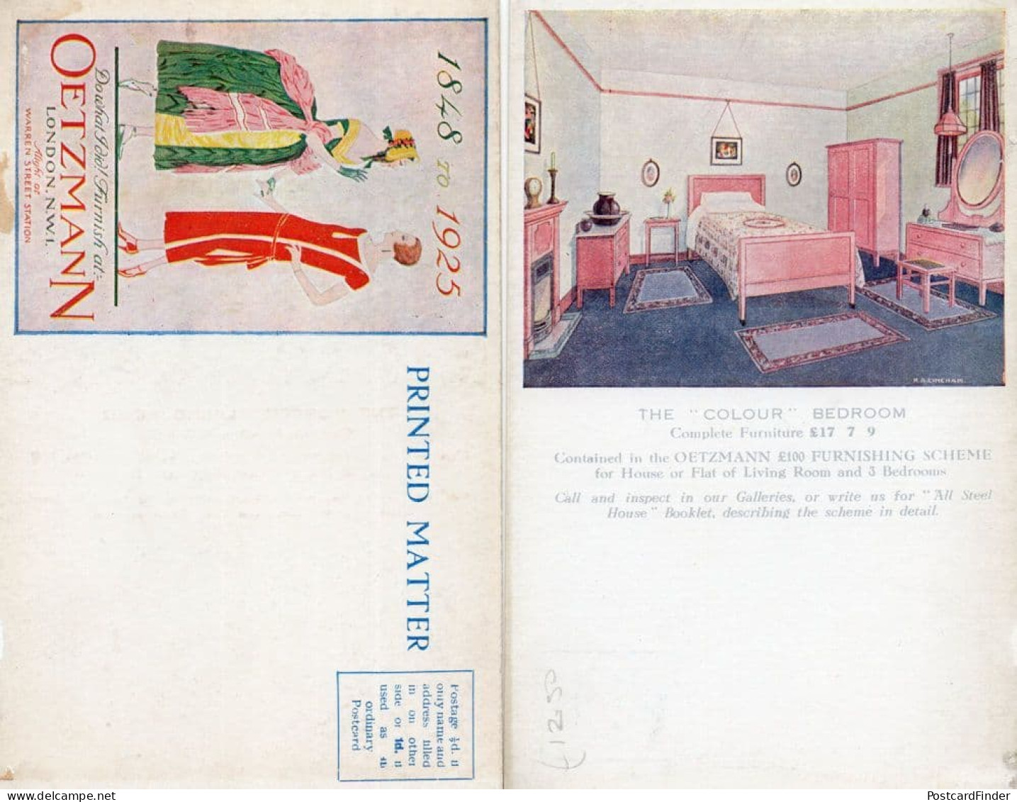 Oetzmann Pink Bedroom Furniture Old London Advertising Postcard - Publicité