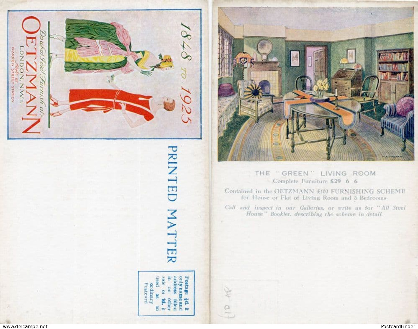 Oetzmann Green Living Room Furniture Old London Advertising Postcard - Advertising