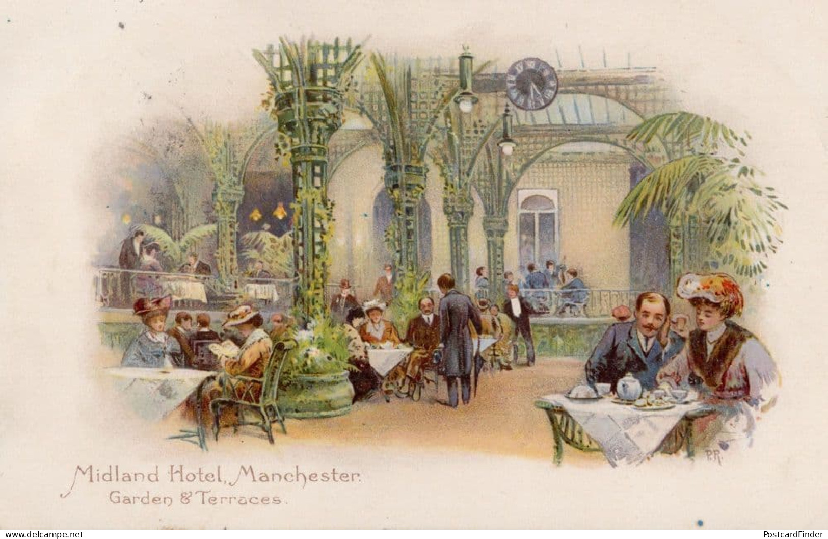Interior Restaurant Of Midland Hotel Manchester Old Advertising Postcard - Advertising