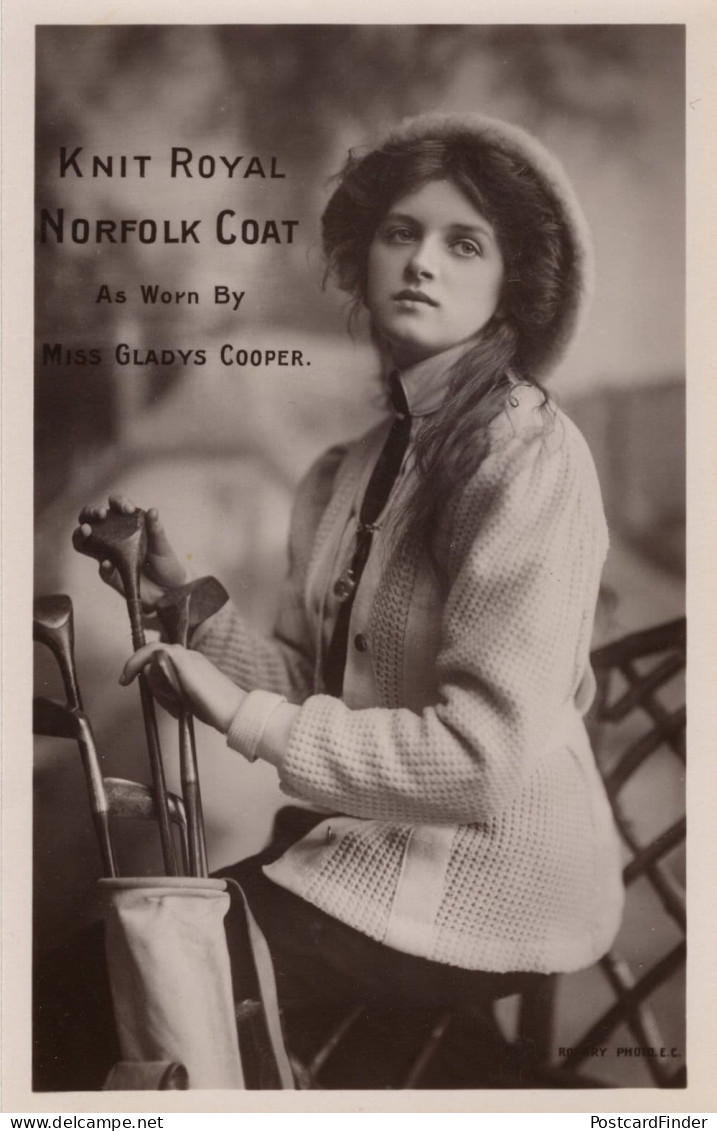 Norfolk Knitting Old Royal Knit Coat Gladys Cooper Rare RPC Advertising Postcard - Publicité