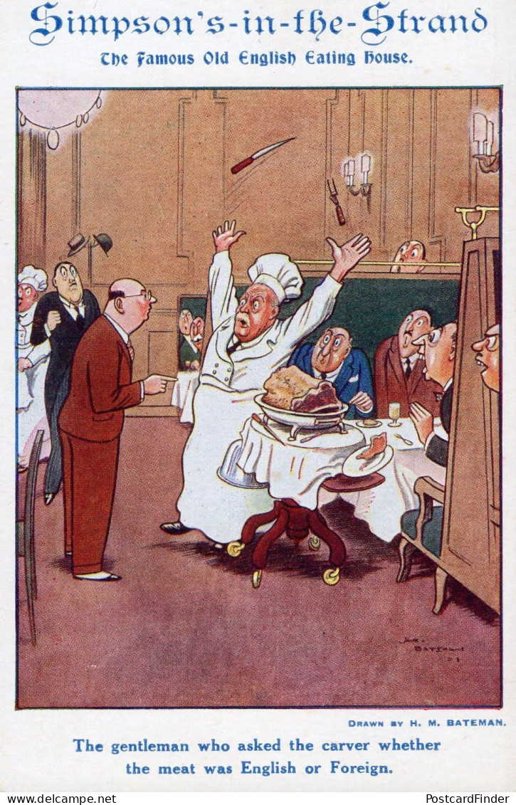 Simpson's In The Strand London Restaurant Chef Old Advertising Postcard - Publicité