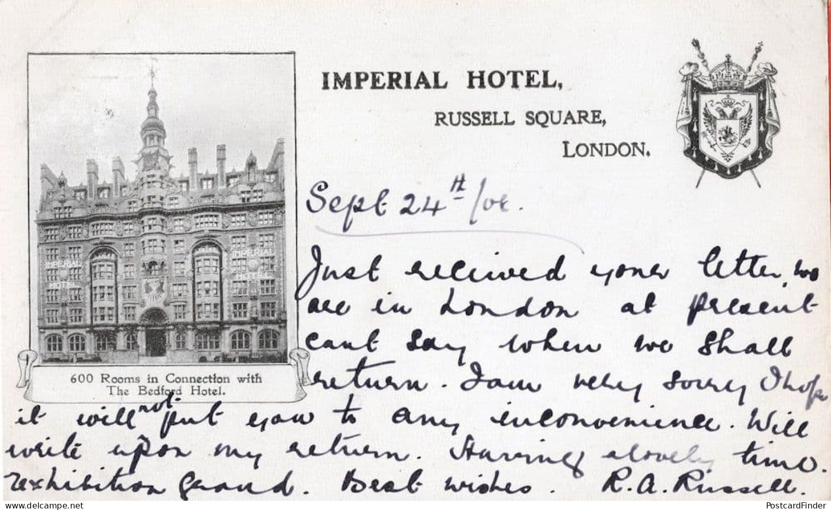 Imperial Hotel London Has 600 Rooms Old Advertising Postcard - Publicité