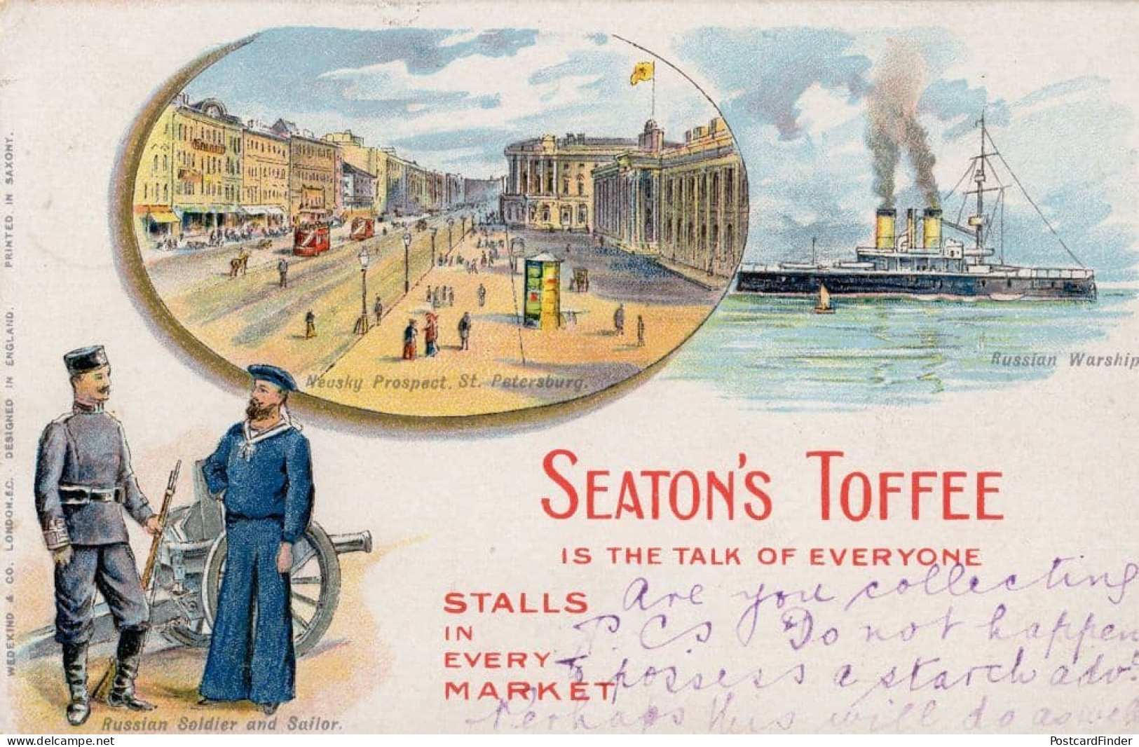 Russian Military Warship WW1 Advertising Seatons Toffee Old Postcard - Publicité