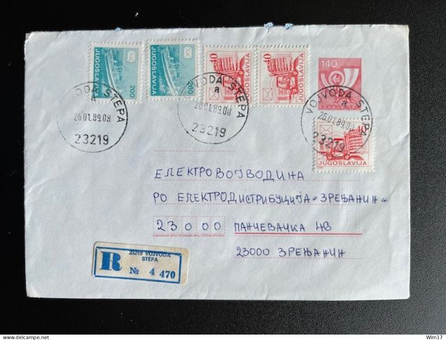 JUGOSLAVIJA YUGOSLAVIA 1989 REGISTERED LETTER VOJVODA STEPA TO ZRENJANIN 25-01-1989 - Covers & Documents